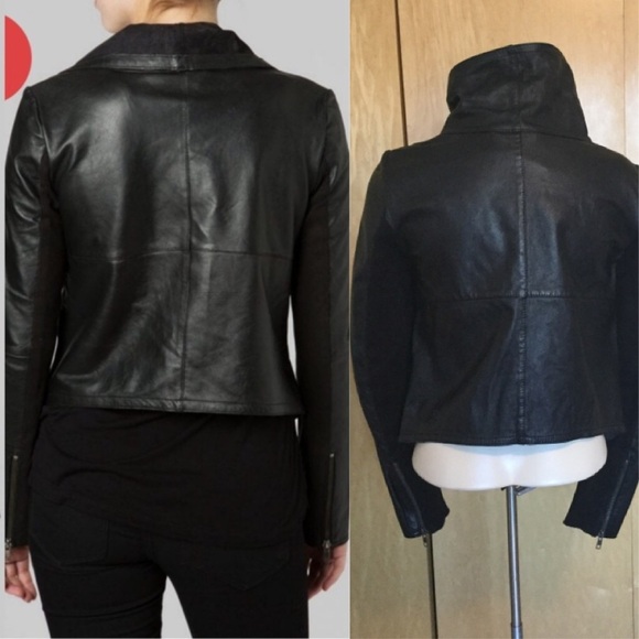 Sabina Black Drape Cardi Leather Jacket - Picture 6 of 8